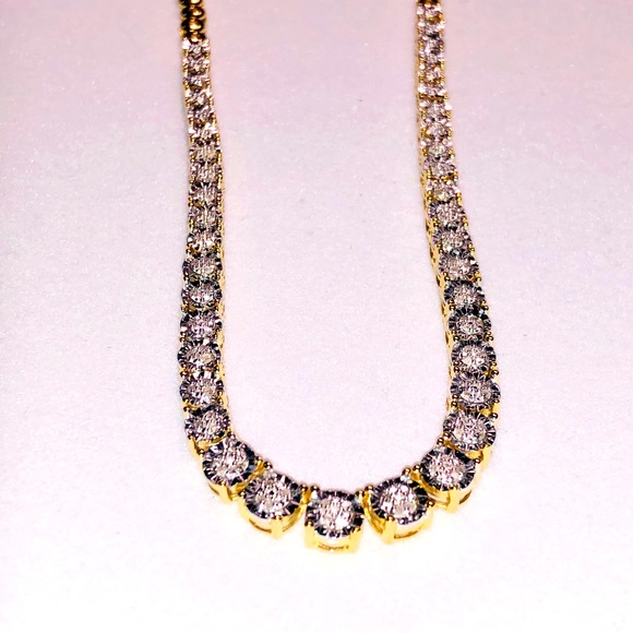 10k yellow gold vermeil Real Diamond Tennis Chain for Mother’s Day gift, bridal - Picture 1 of 11